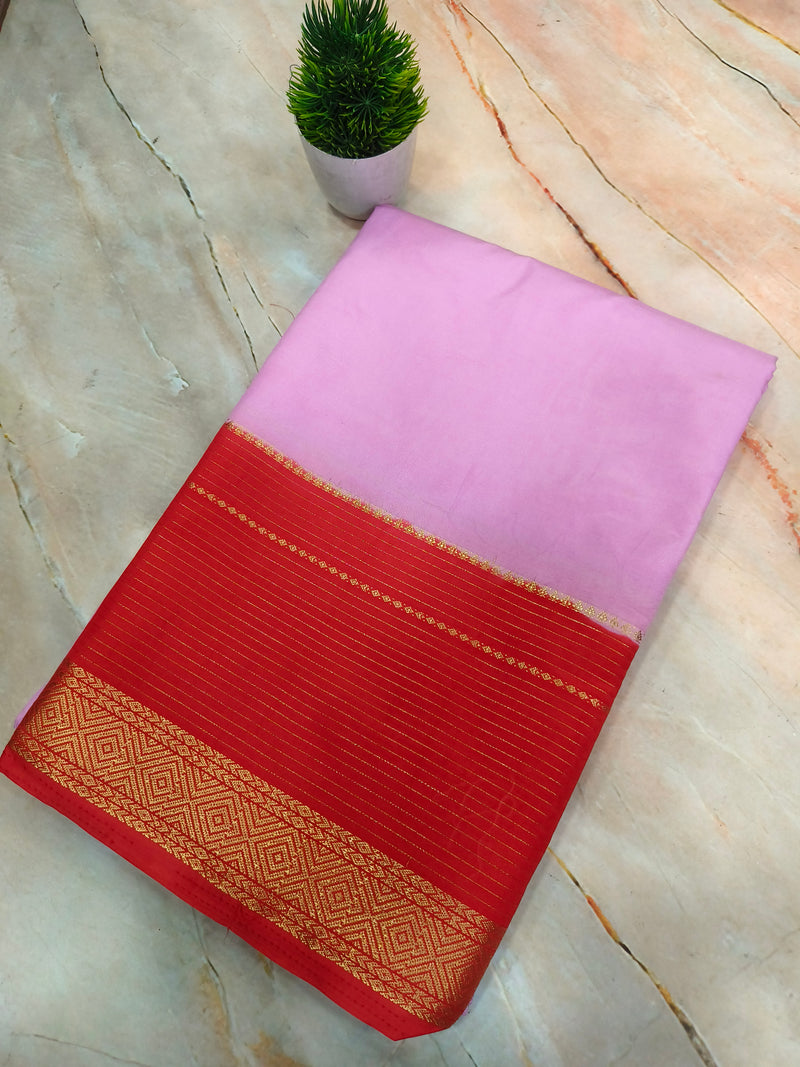 Lotus Pink with Red  Semi Mysore Silk saree