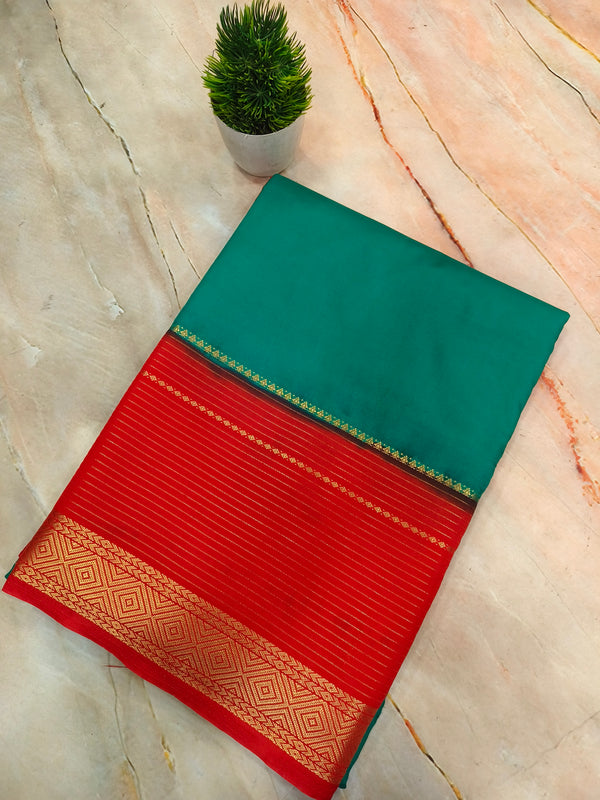 Rama Green with orange Semi Mysore Silk saree