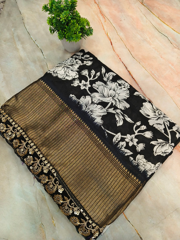 White with black dola silk saree