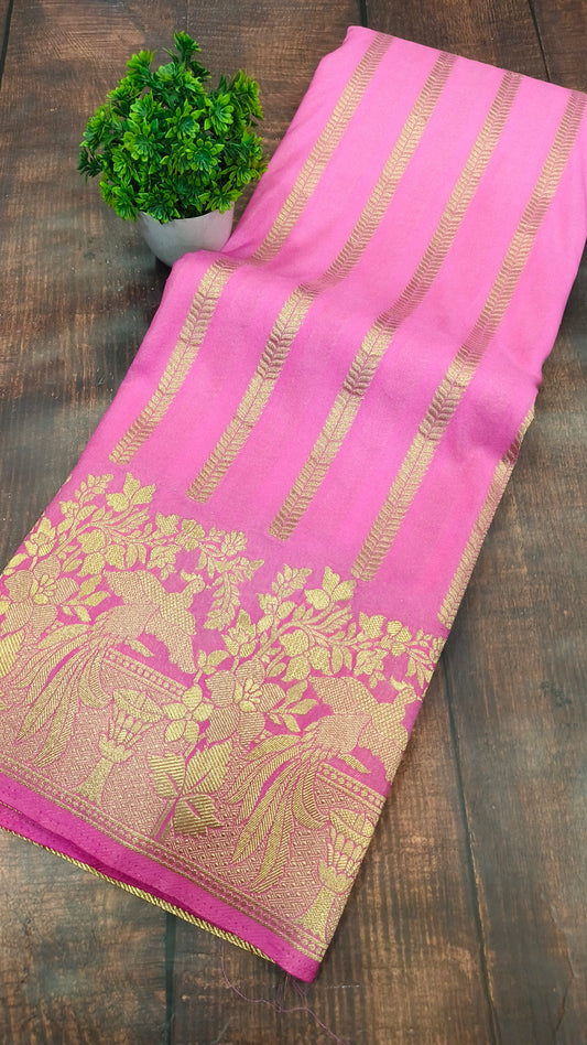 Candy Pink Banarasi silk Georgette saree