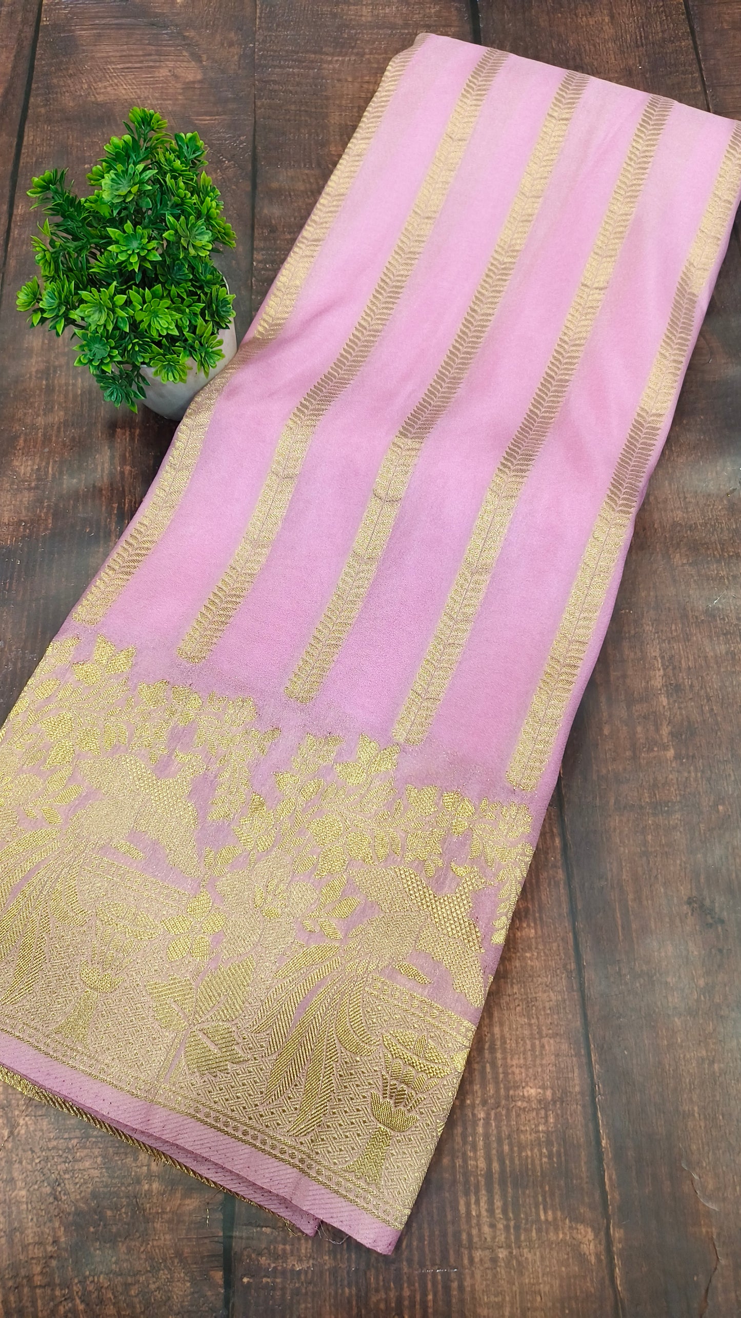 Baby Pink Banarasi silk Georgette saree