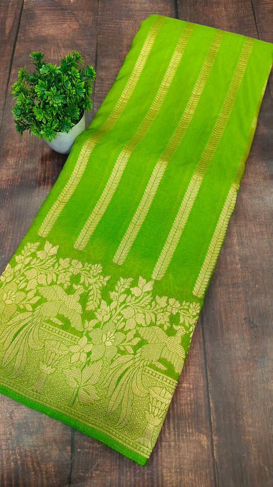 Leaf Green Banarasi silk Georgette saree