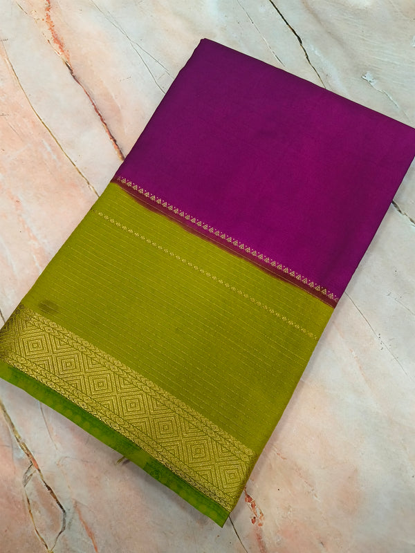 Wine with olive Green Semi Mysore Silk saree