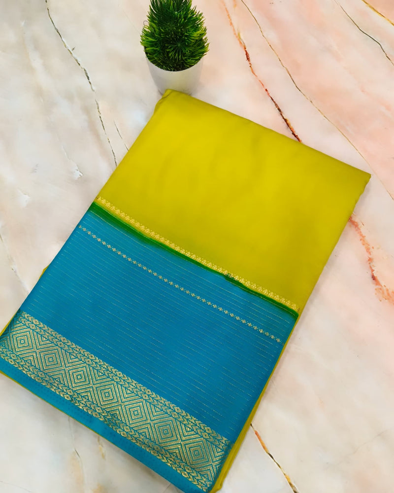 Leaf Green with Rama Green Semi Mysore Silk saree