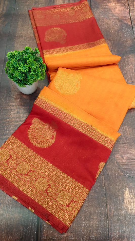 Orange with Maroon Banarasi silk georgette saree