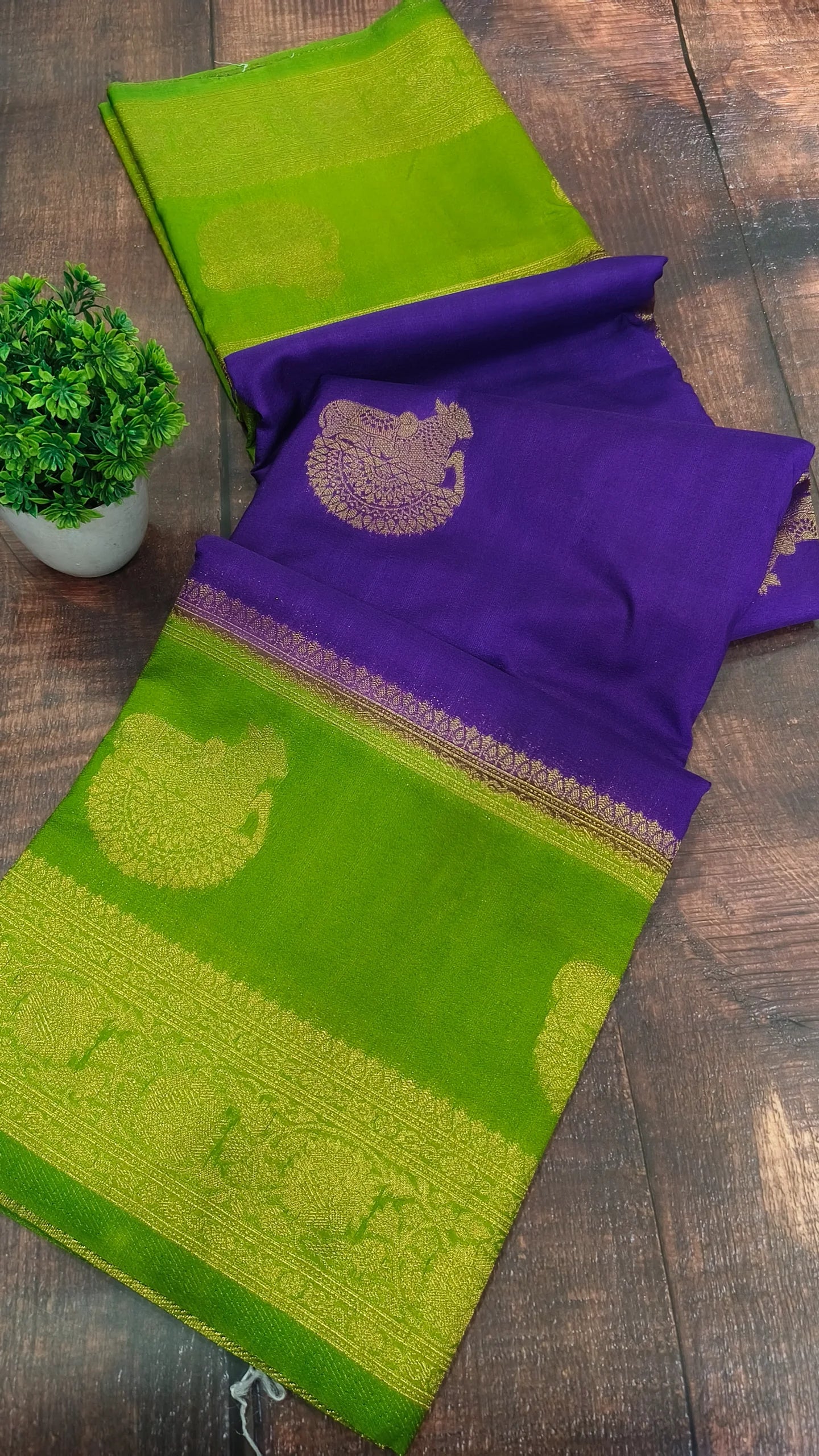 Purple with Green Banarasi silk georgette saree