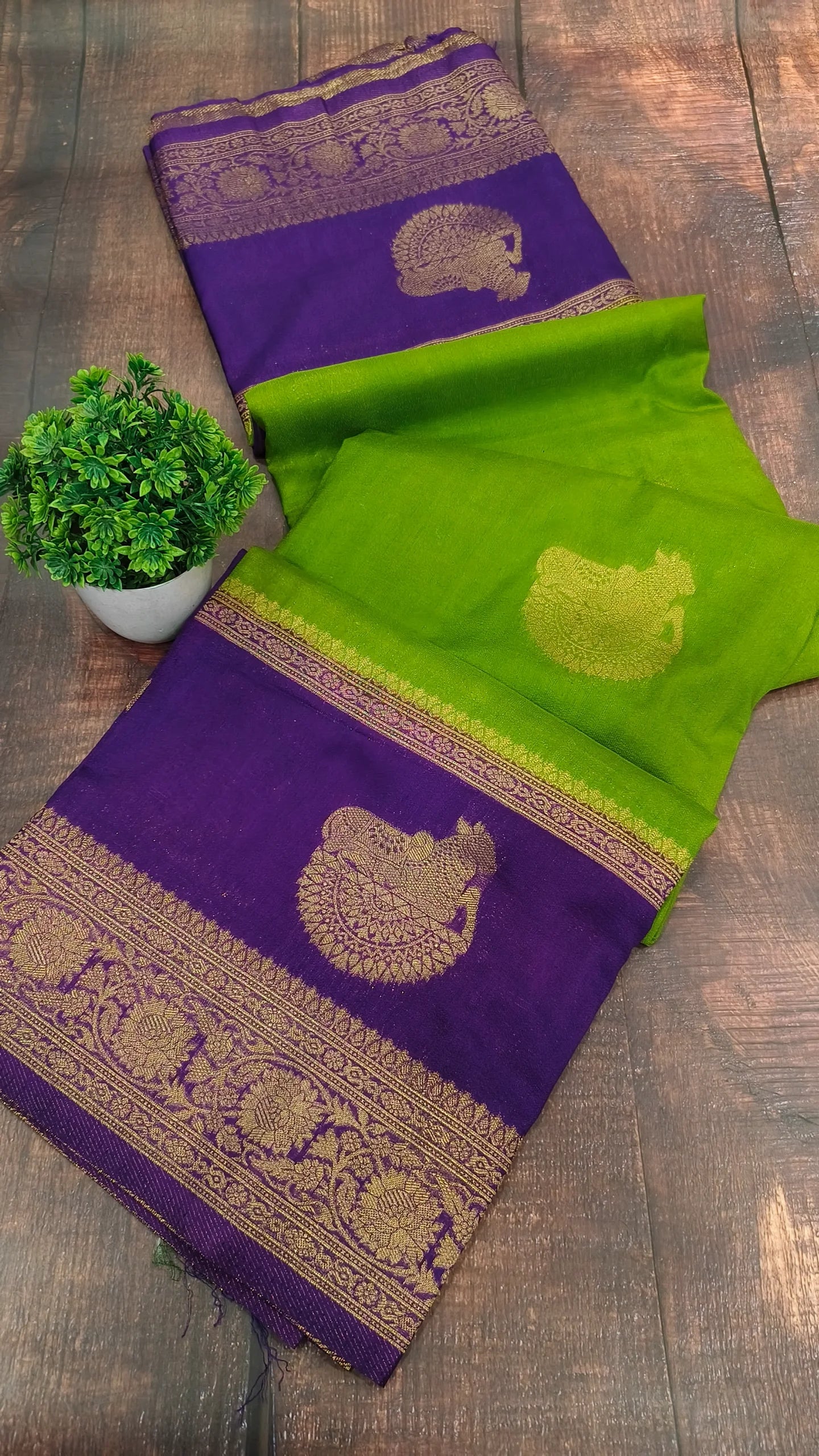 Green with purple  Banarasi silk georgette saree