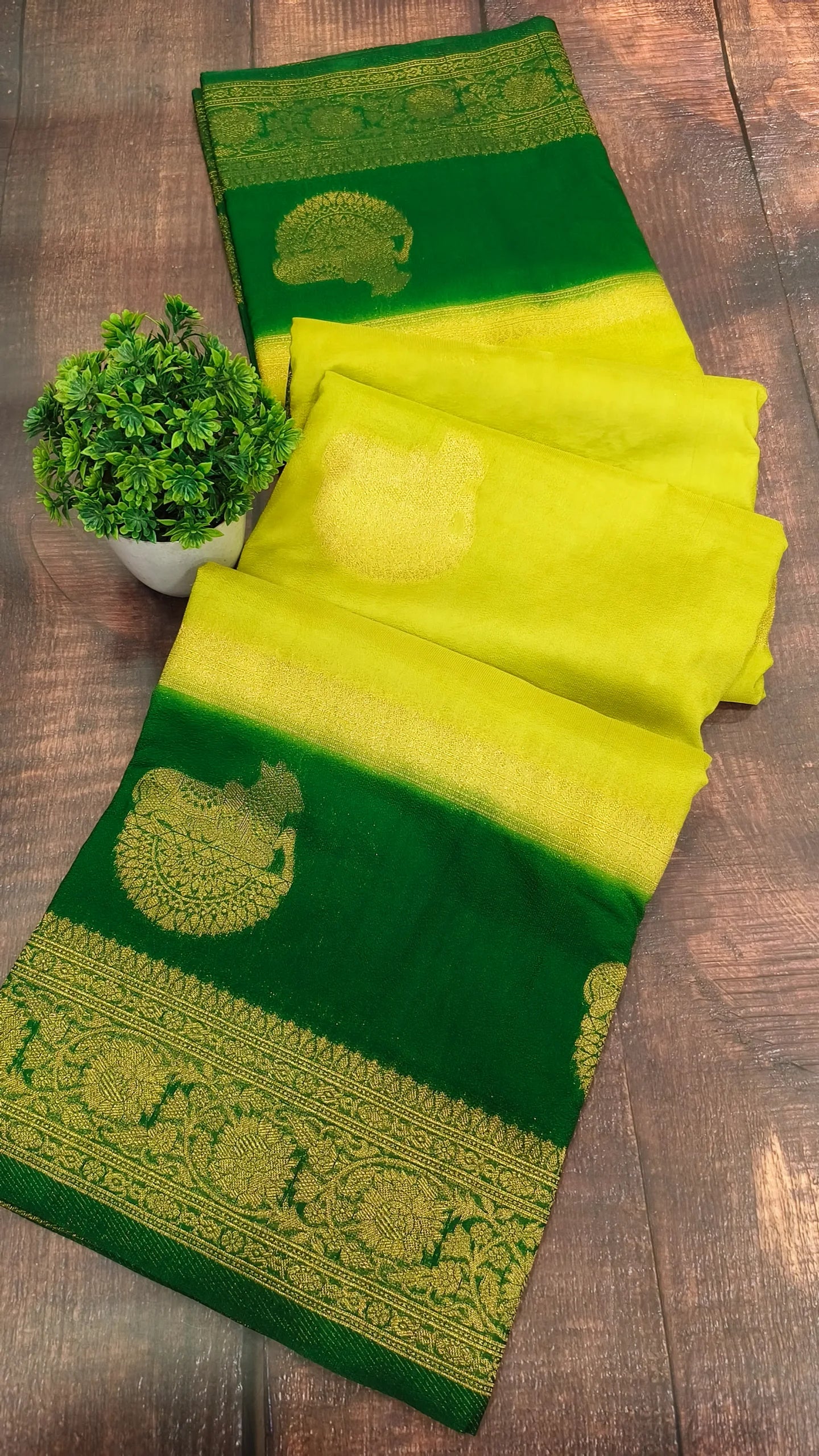 Green with bottle Green  Banarasi silk georgette saree