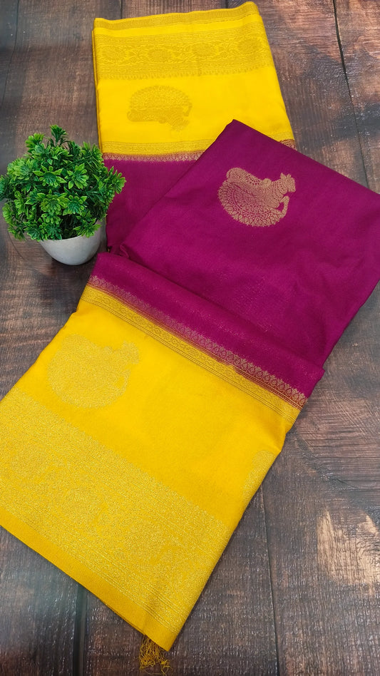 Megenta with yellow Banarasi silk georgette saree