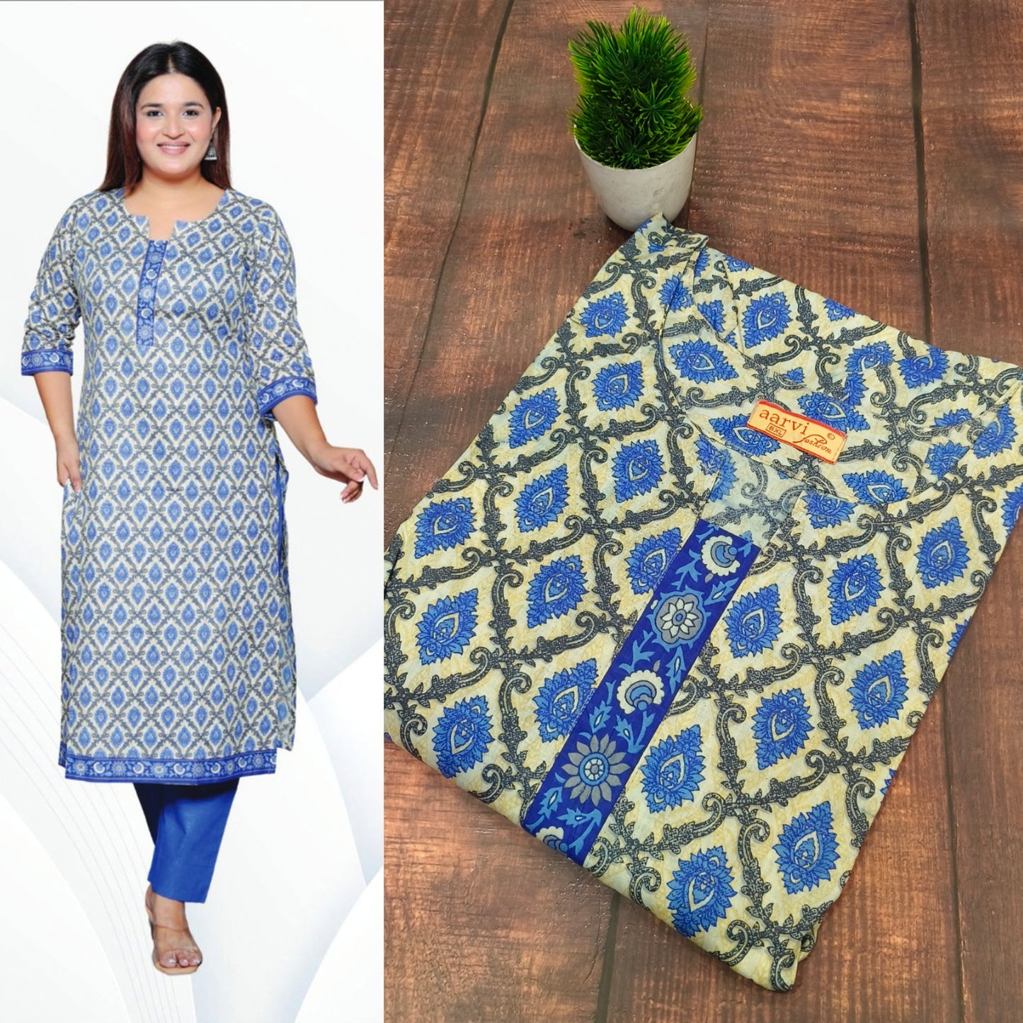 Blue cotton side cut kurti