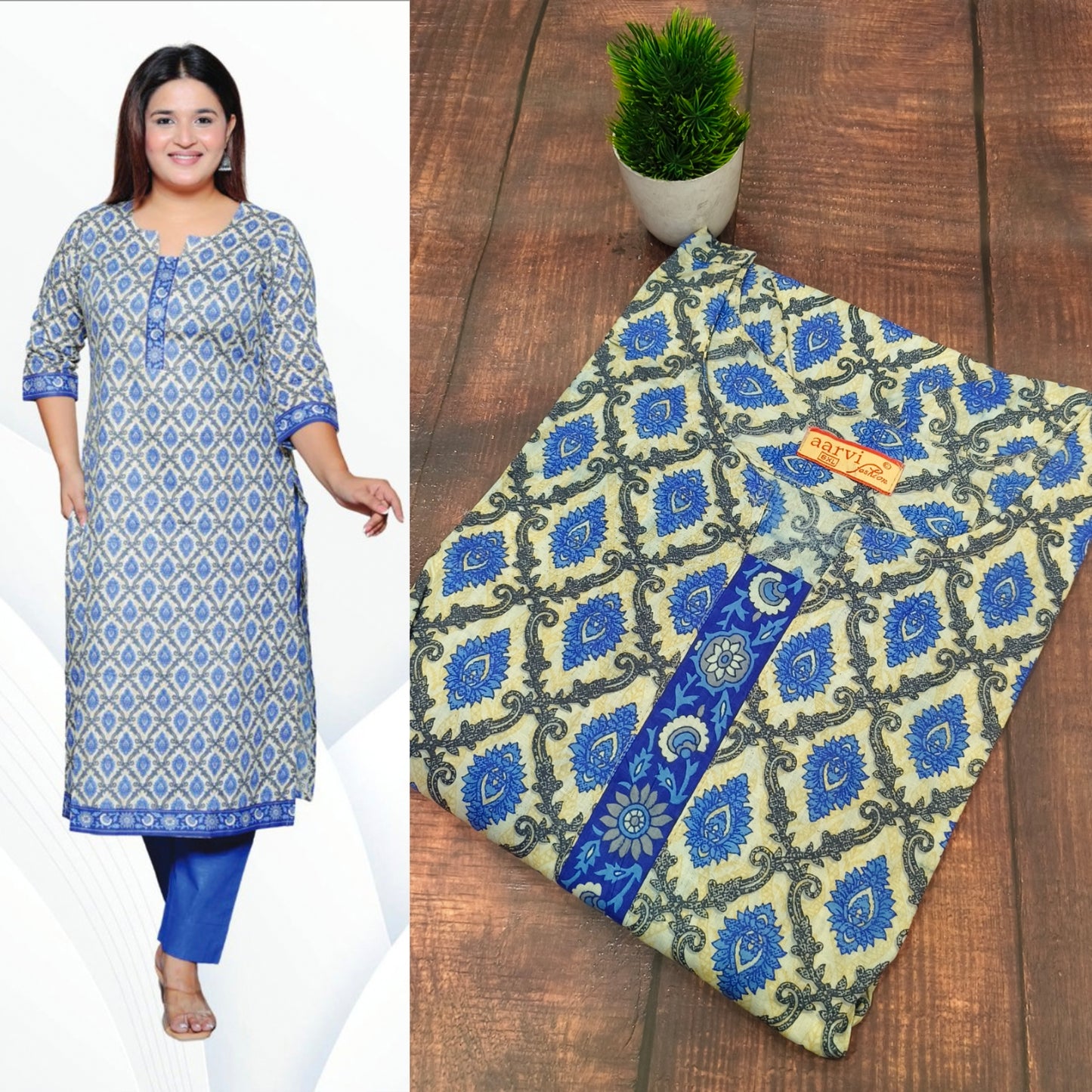 Blue straight cut kurta