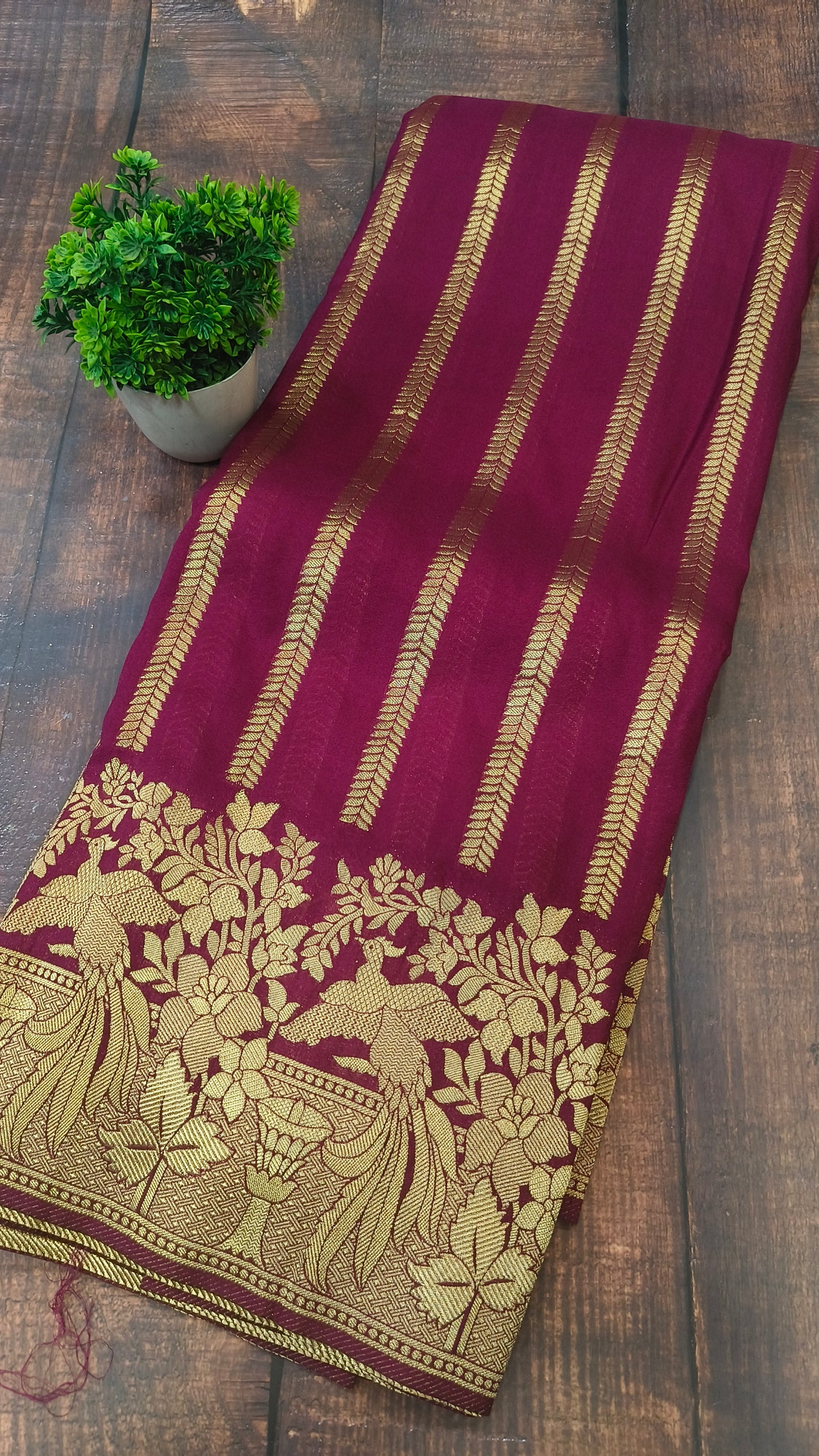 Wine Banarasi silk Georgette saree