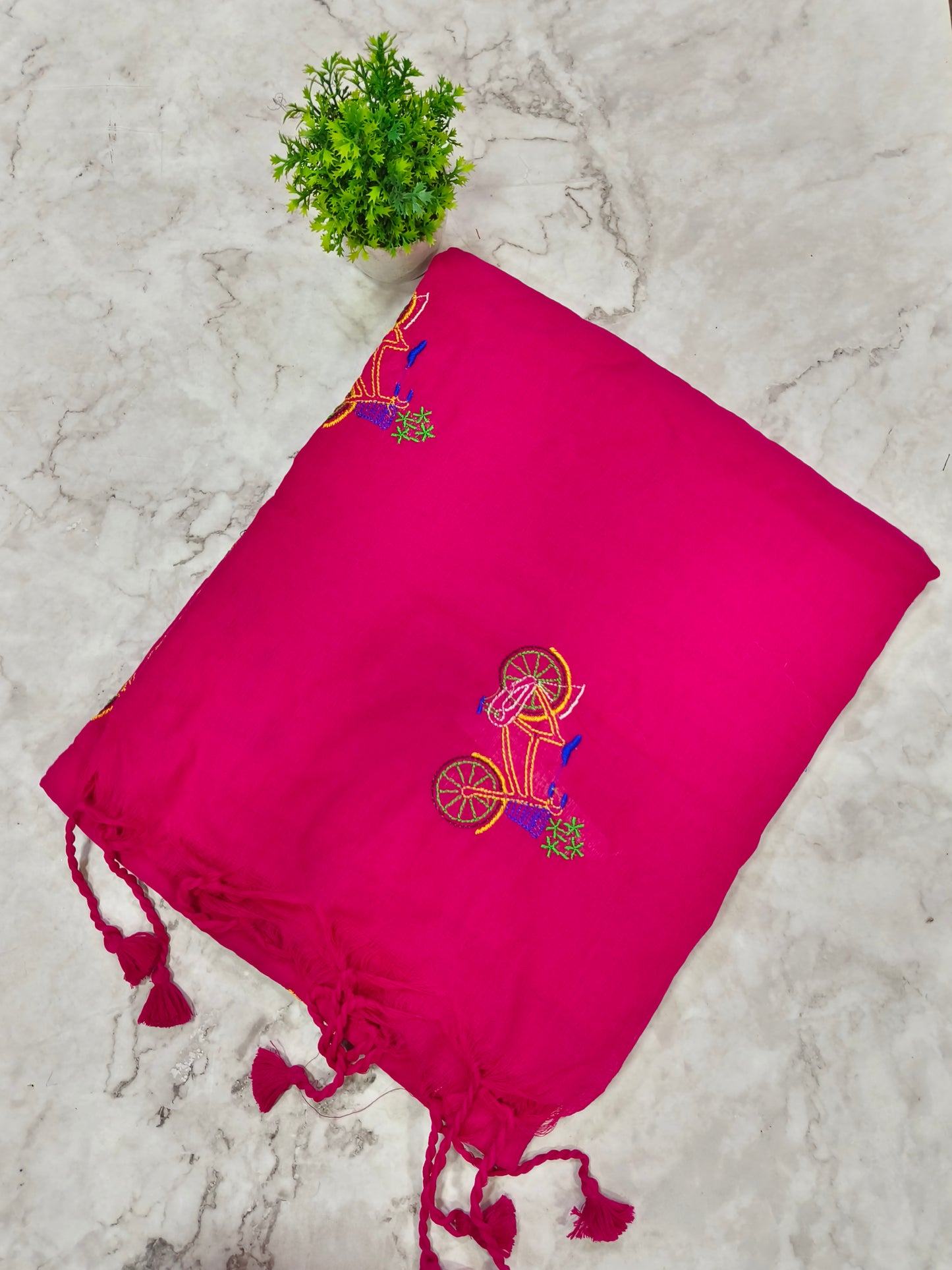 Rani pink Khadi cotton saree