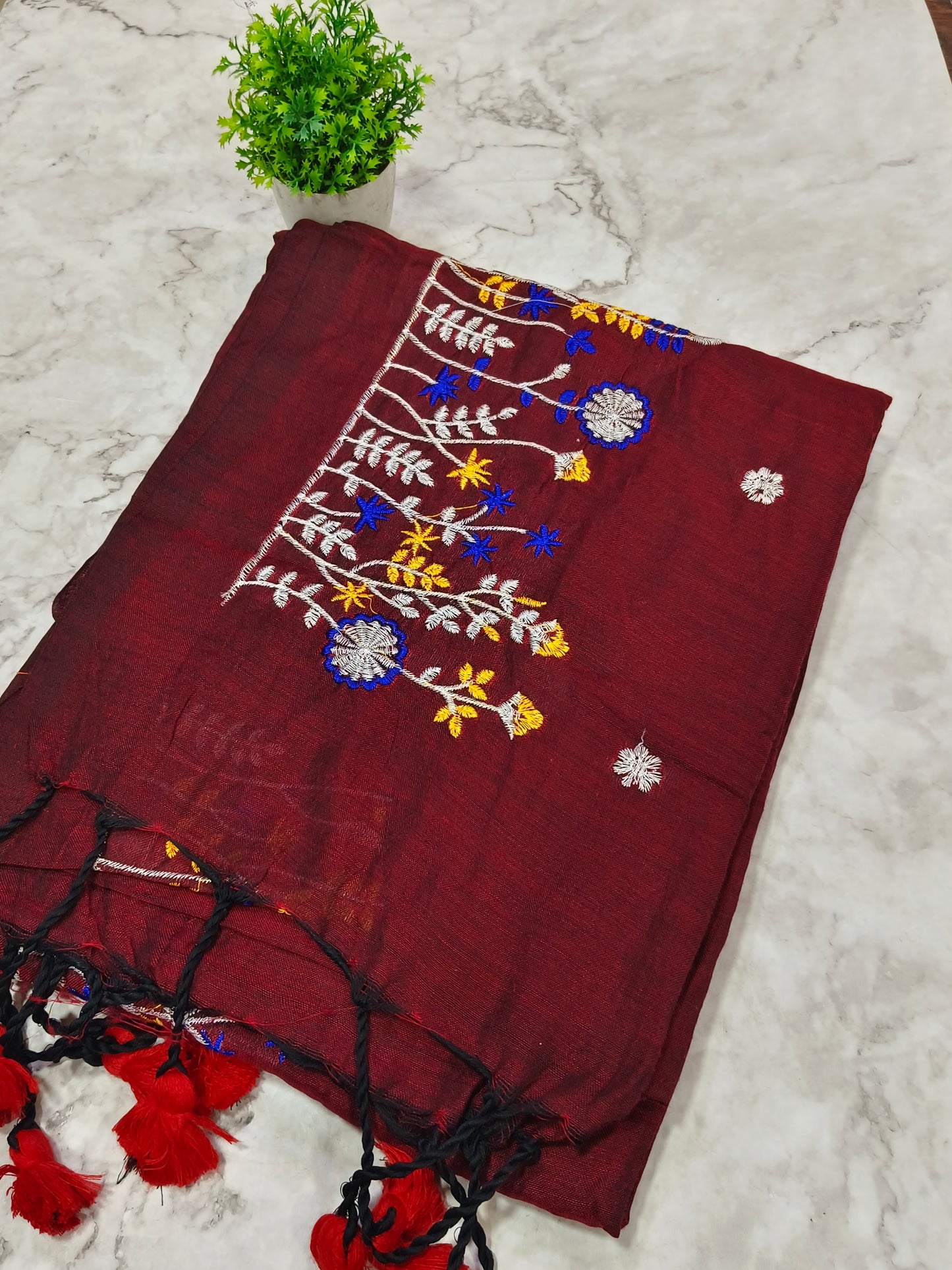 Marron Khadi cotton saree