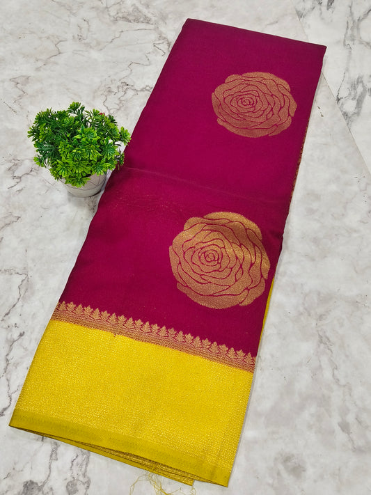 Wine With mustard yellow Silk georgette saree