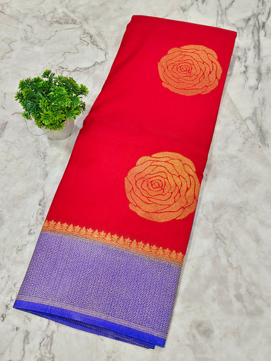 Red with Blue yellow Silk georgette saree