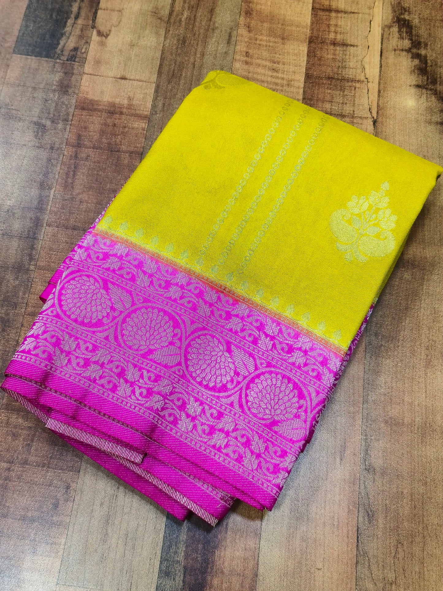 Yellow with Pink Silk georgette saree