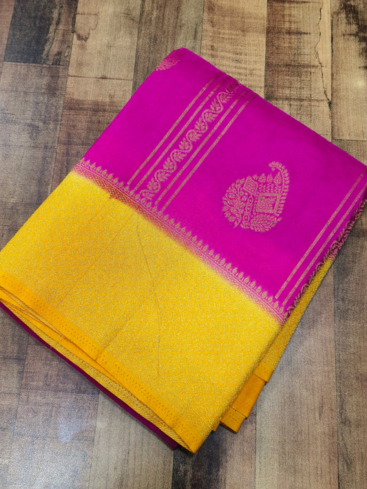 Pink with yellow Silk georgette saree