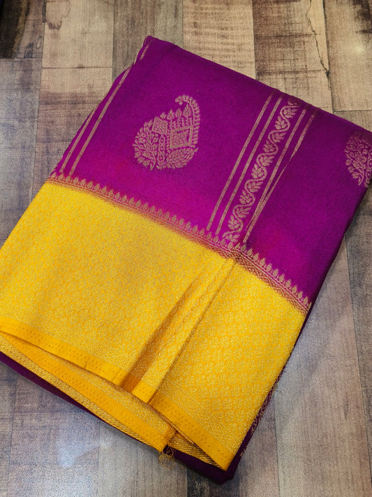Megentha With yellow Silk georgette saree