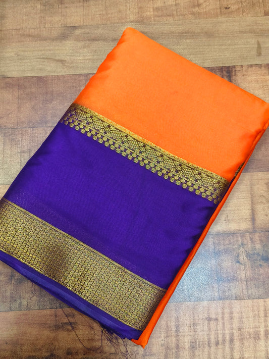 ORANGE WITH PURPLE SEMI MYSORE CREPE SILK