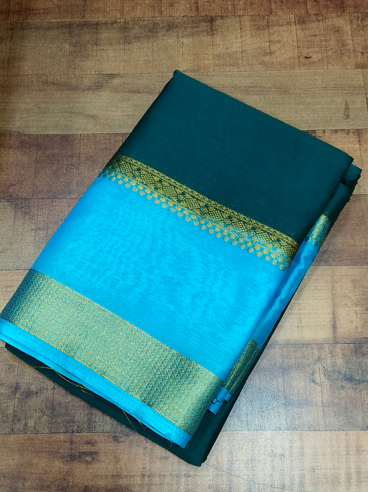 GREEN WITH BLUE  SEMI MYSORE CREPE SILK