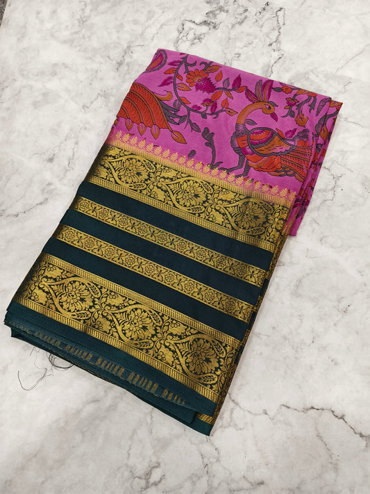 Pink with green crepe silk saree
