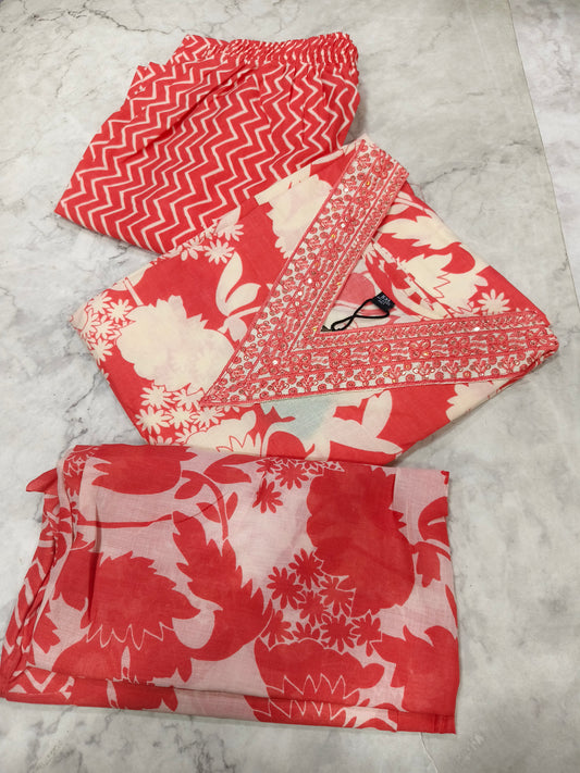 Peach Cotton sets with duppata