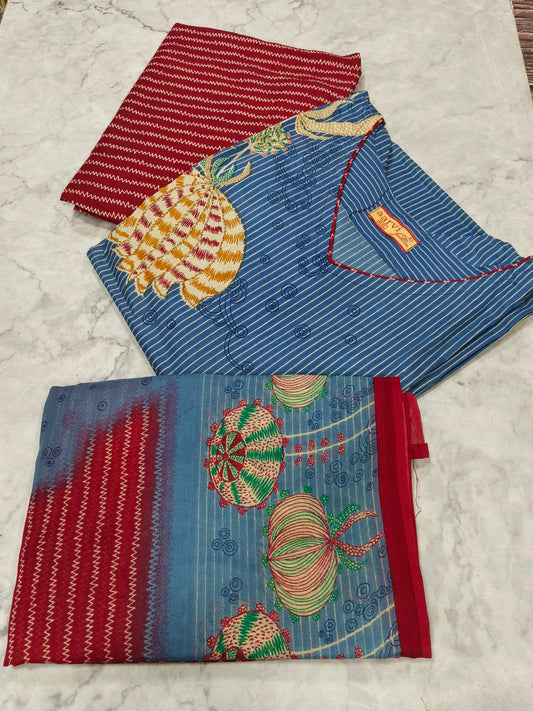 Blue with Red Aarvi Pure Cotton Suit