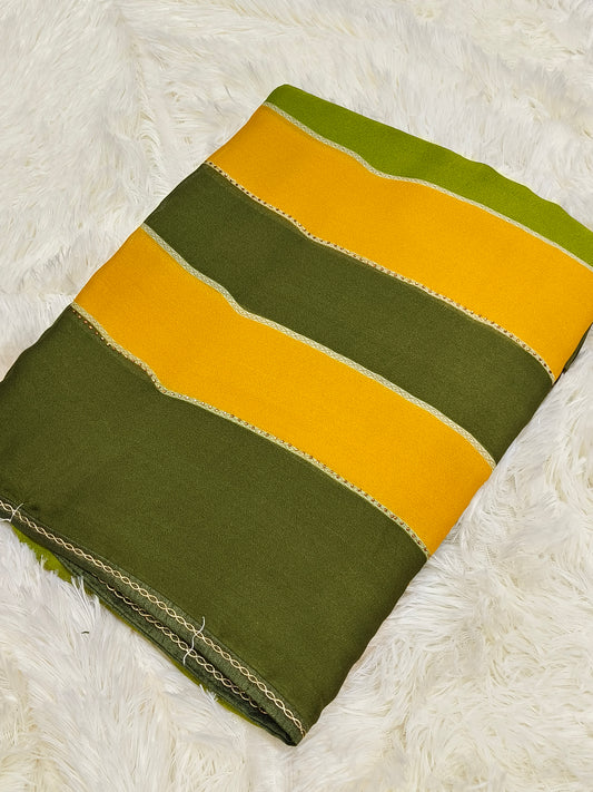 Yellow with olive Green Blue designer georgette saree