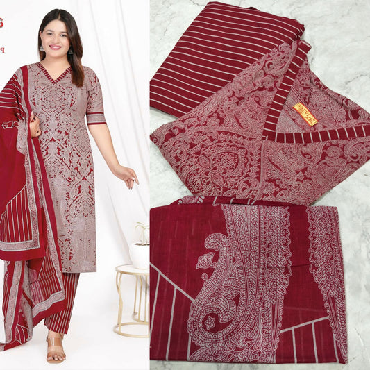 Maroon Pure Cotton Suit