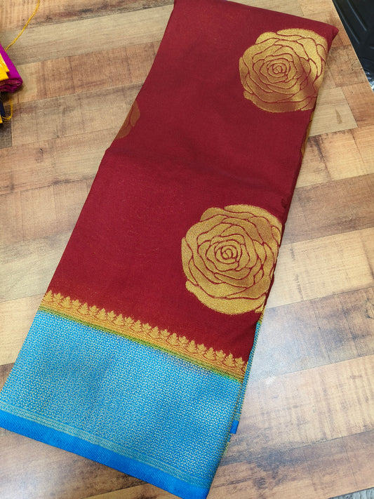 Brown With blue yellow Silk georgette saree