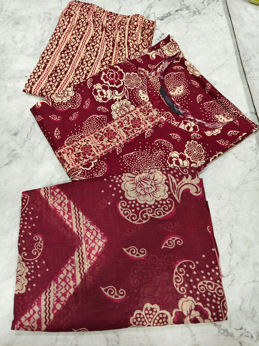 Maroon Pure Cotton sets with duppata