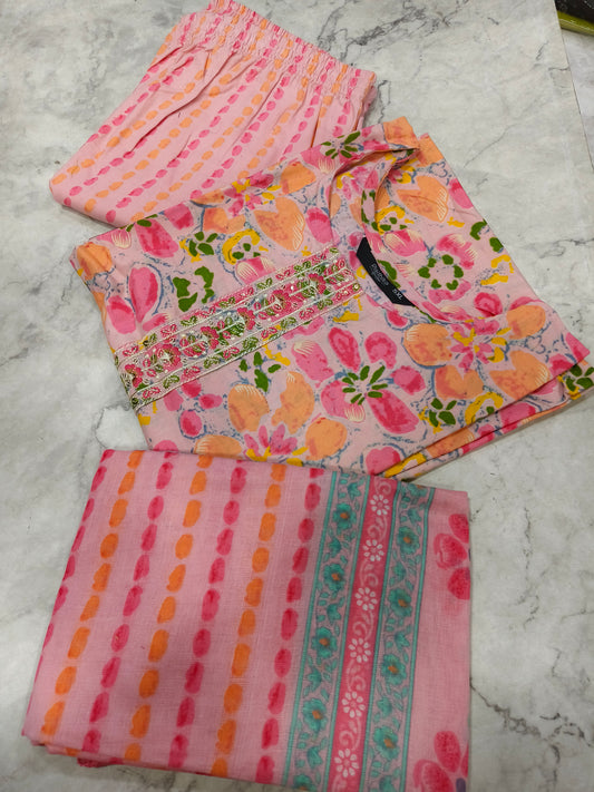 Peach Pure Cotton sets with duppata