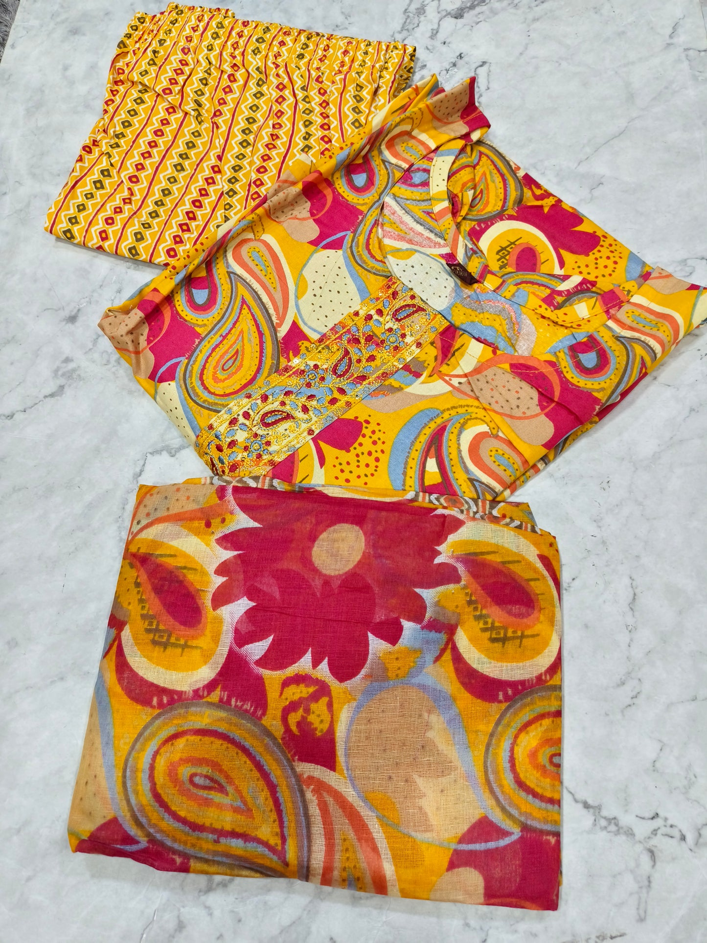 Yellow Pure Cotton sets with duppata