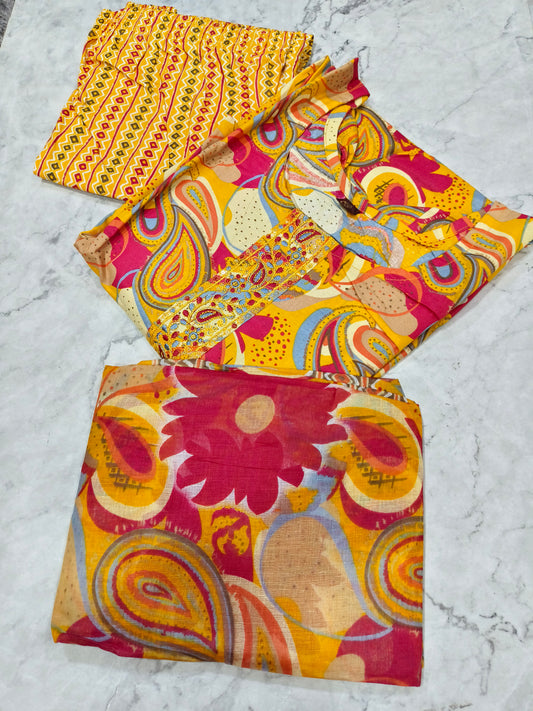Yellow Pure Cotton sets with duppata