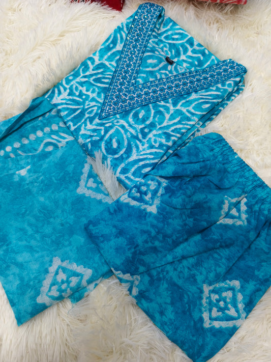 Blue  V neck Cotton sets with duppata