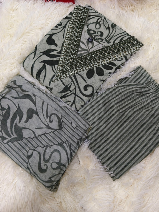 Light Green V neck Cotton sets with duppata
