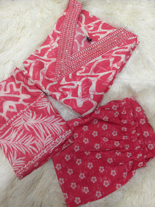 Peach V neck Cotton sets with duppata