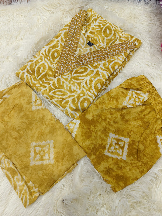 Mustard Yellow Cotton sets with duppata