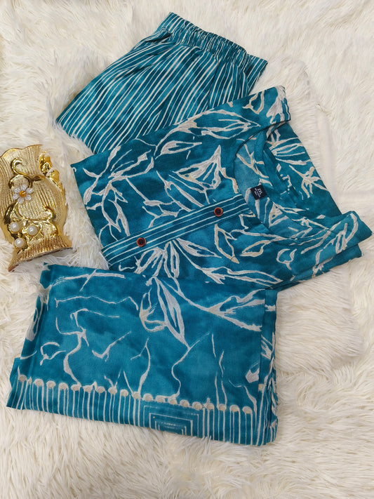 Teal Blue Cotton sets with duppata