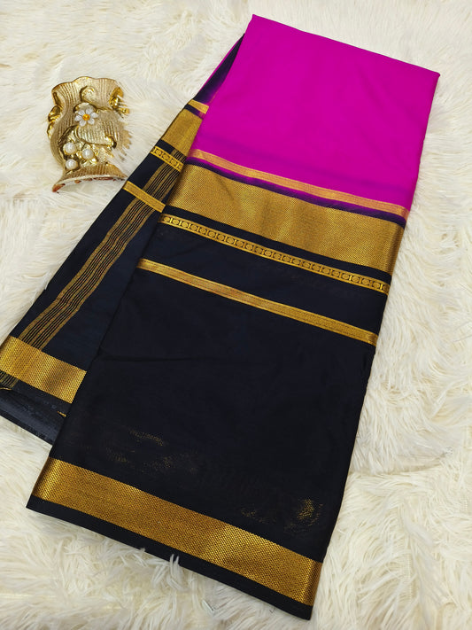 Pink with black crepe silk saree