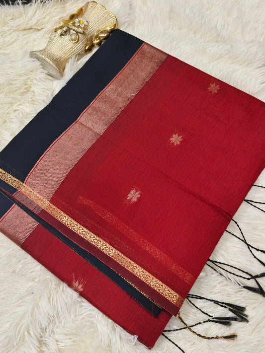 Black With Red Maheshwari Cotton