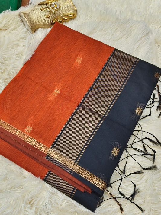 Orange with Black Maheshwari Cotton