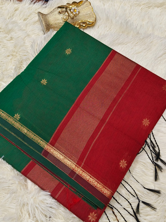 Green with Red Maheshwari Cotton