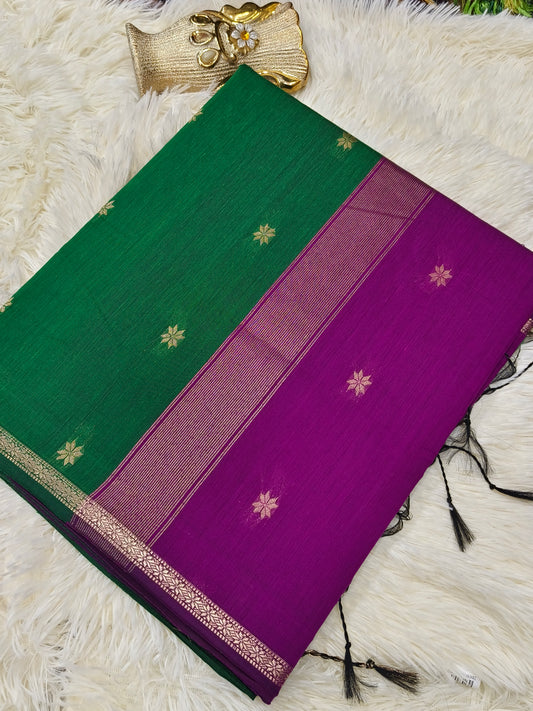 Green With Megentha Pink Maheshwari Cotton