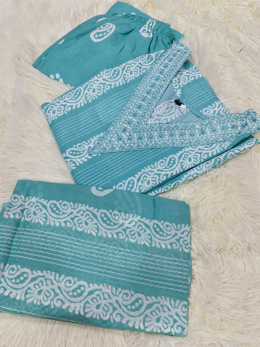 Pastel Green Cotton sets with duppata