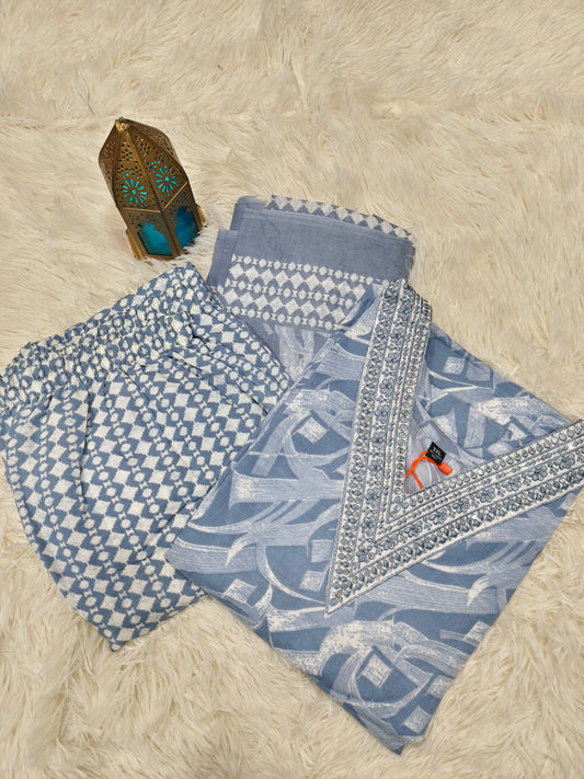 Grey V neck Cotton sets with duppata