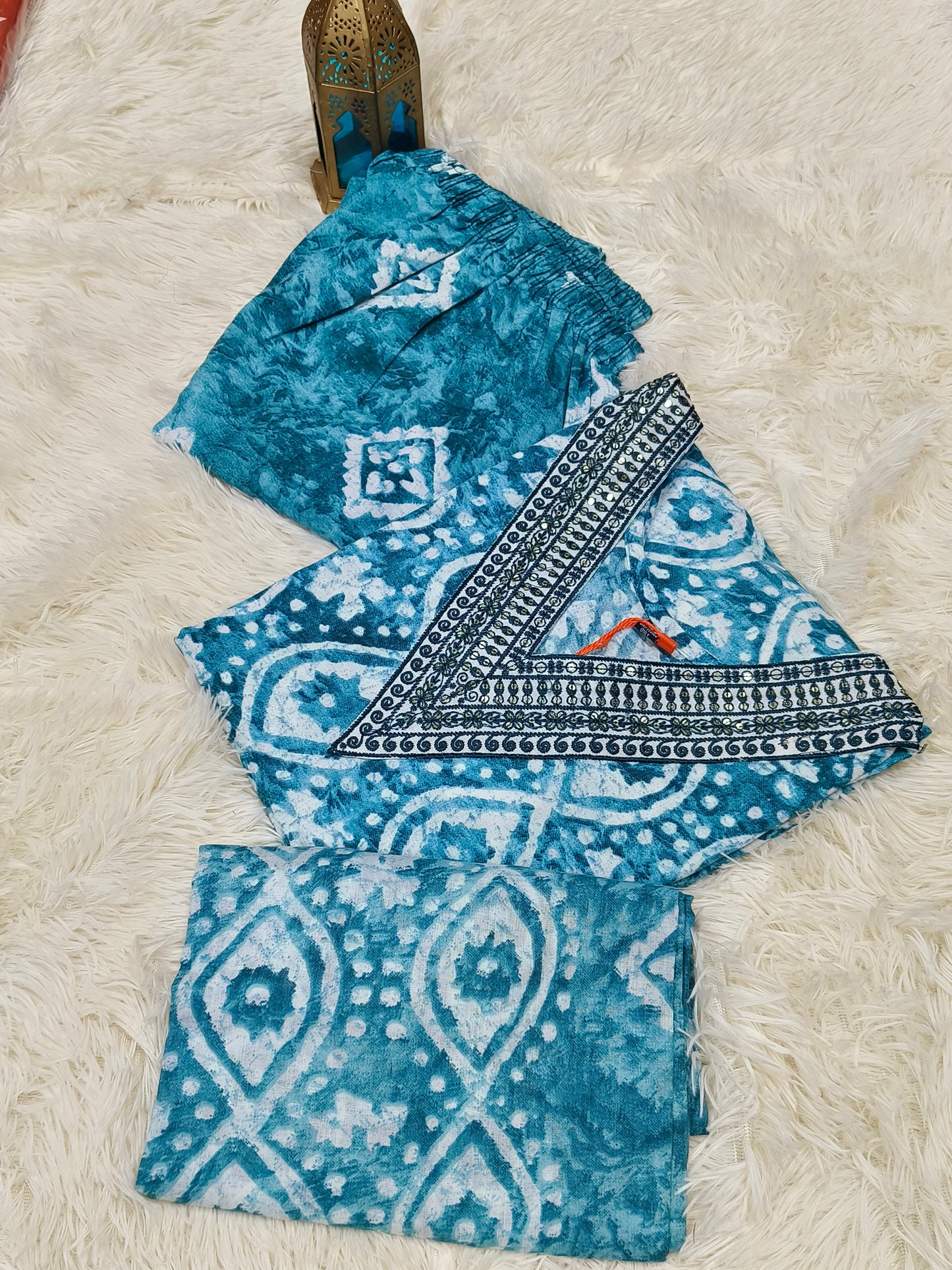Rama Blue V neck Cotton sets with duppata