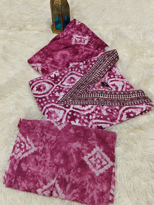 Wine V neck Cotton sets with duppata