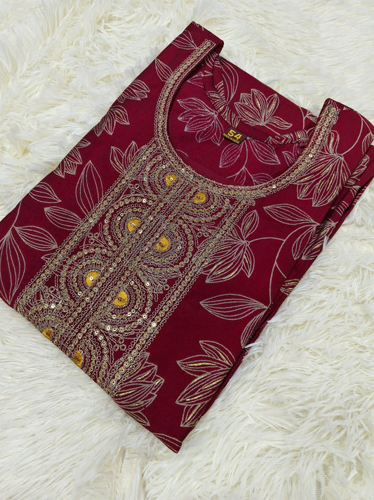 Maroon Red Side cut Kurti